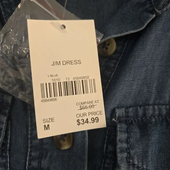 NWT Cato Midi Dress with Belt & Pockets Size M Tiered Skirt chambray-denim-look - Picture 5 of 10